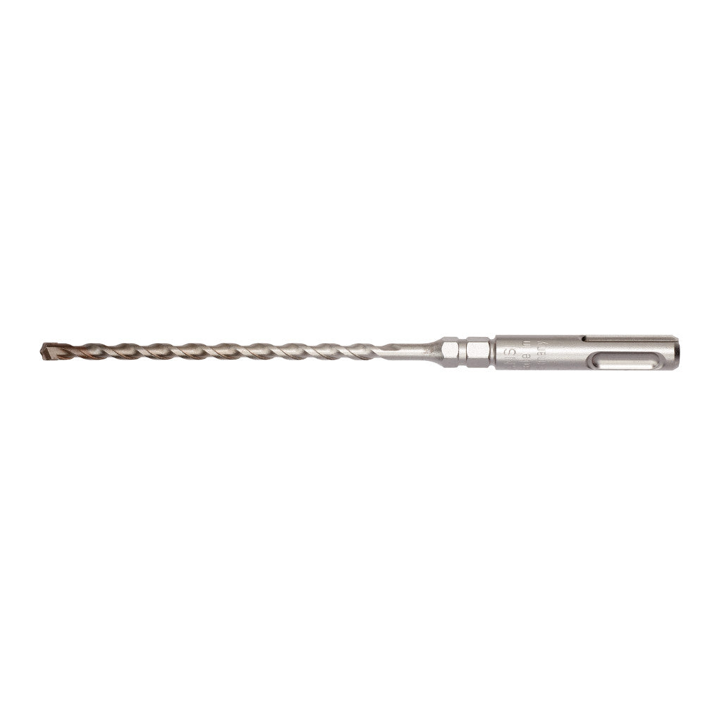 Milwaukee SDS-Plus hammer drill bit with 3/16 inch flute diameter, 6 inch length, and 1/4 inch hex shank.
