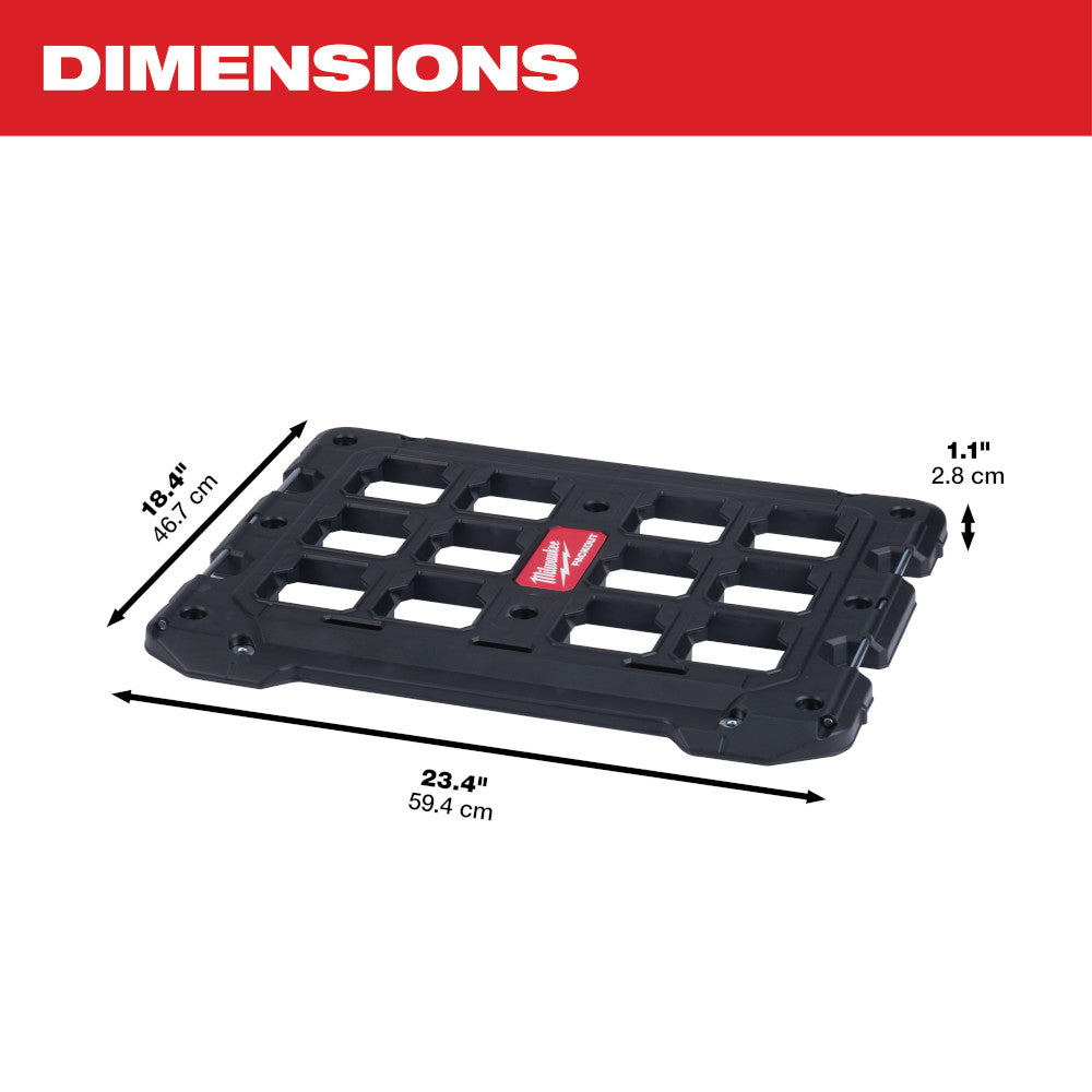 Black rectangular mounting plate with grid of rectangular cutouts and mounting holes around edges.