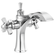 Chrome bathroom faucet with cross handles, curved spout, and cylindrical body with sprout aerator.