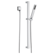 Chrome slide bar hand shower system with rectangular wall mount, vertical rail, adjustable holder, and handheld showerhead wi