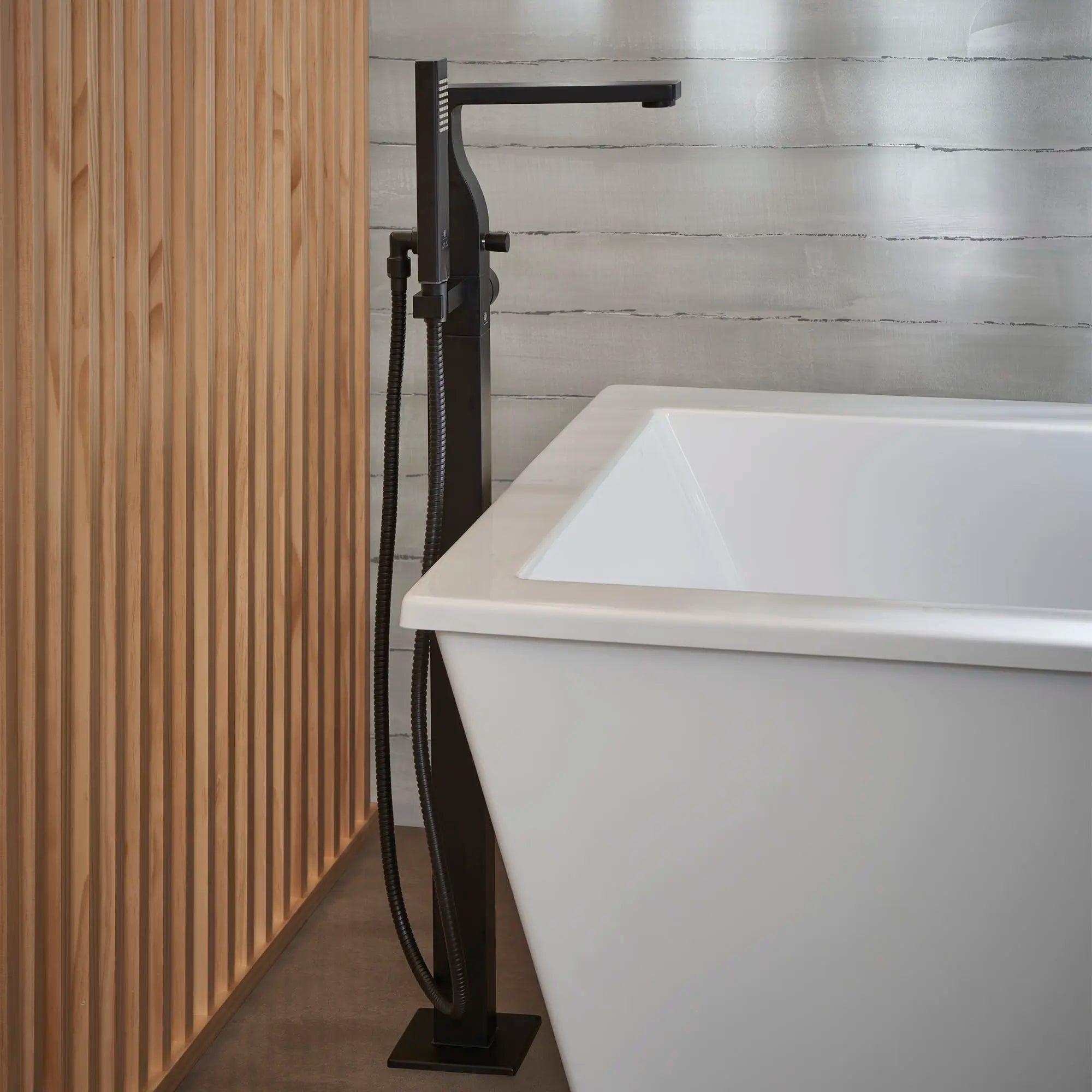 Grohe Equality Square Floor Mount Free Standing Bathtub Filler with Hand Shower - Matte Black