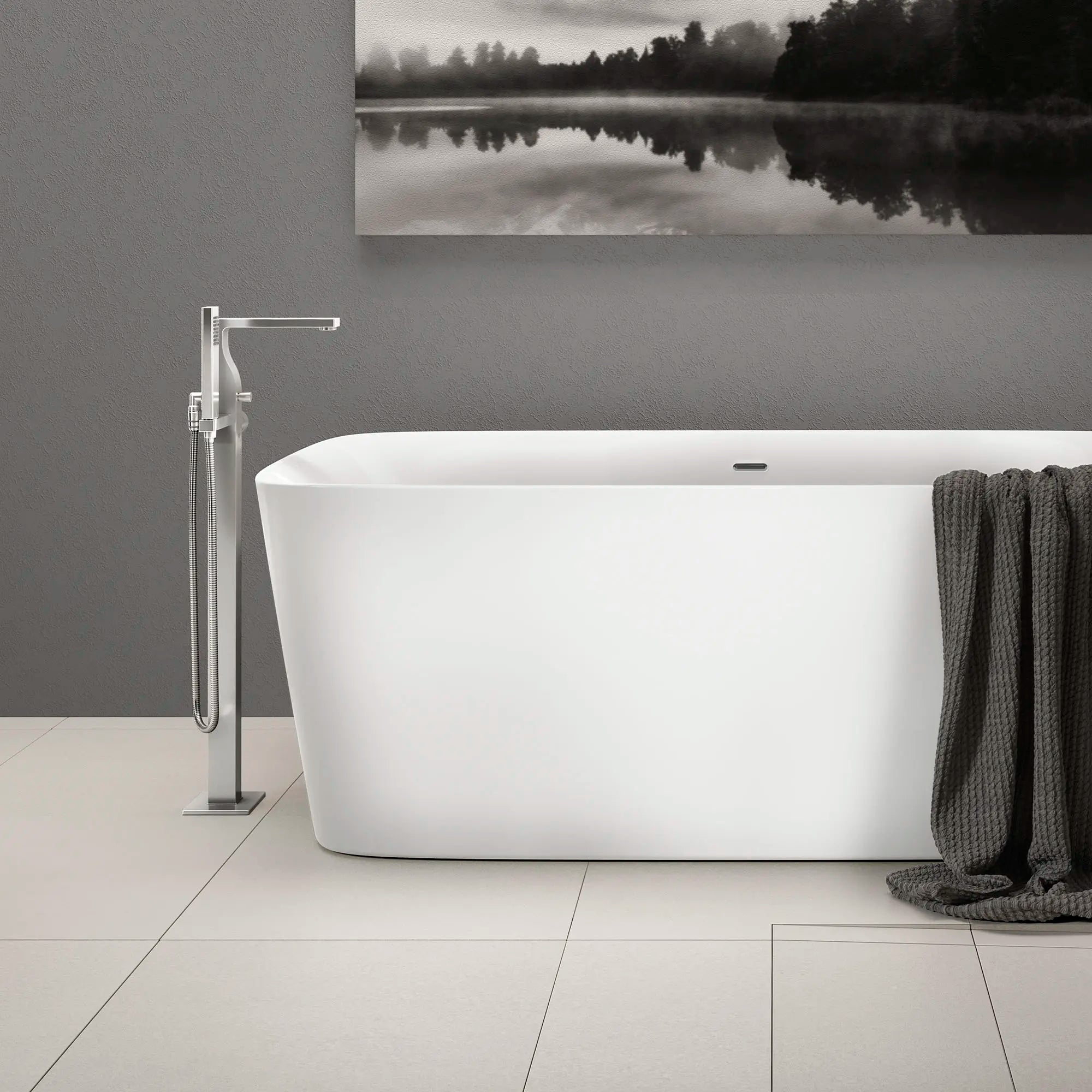 Grohe Equality Square Floor Mount Free Standing Bathtub Filler with Hand Shower - Brushed Nickel