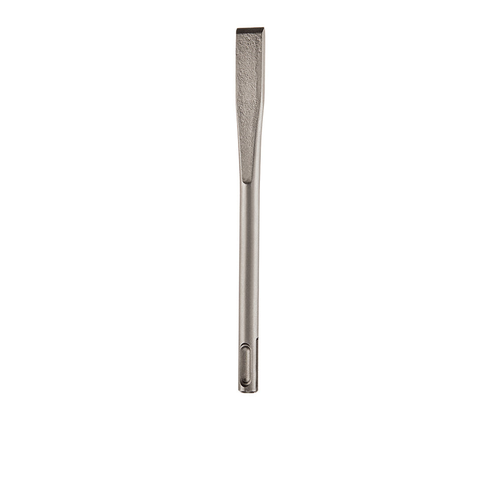 Steel mortar scraper with flat chisel end and SDS Plus shank for power tool attachment.