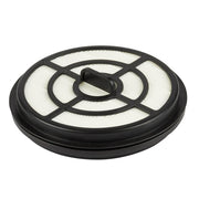 Circular HEPA filter with white pleated media sections separated by black plastic grid framework and center handle.