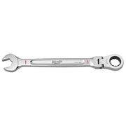 Milwaukee 1" flex head combination wrench with open end and ratcheting ring end, chrome finish.
