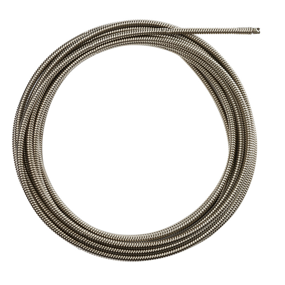 Coiled metal cable with half-inch diameter and textured spiral surface, displayed in a loop against white background.