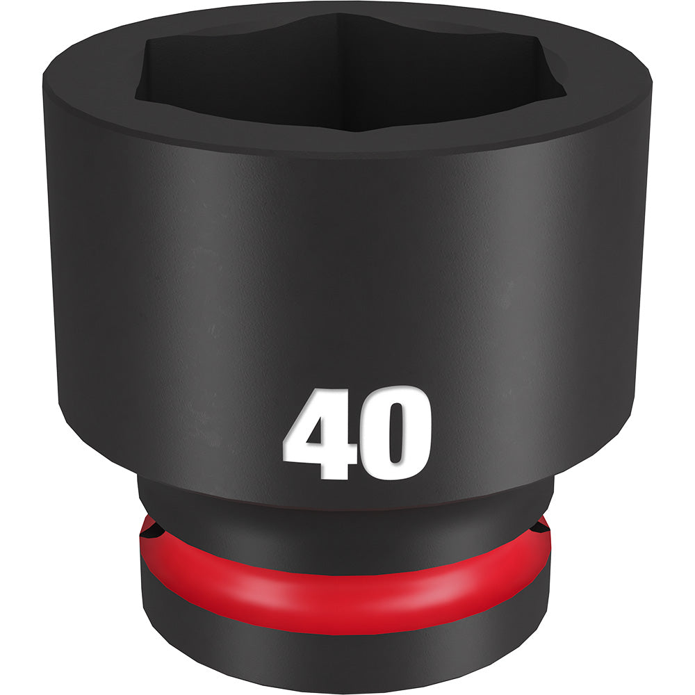 Black 3/4" drive 40MM socket with hexagonal opening and red band around base.