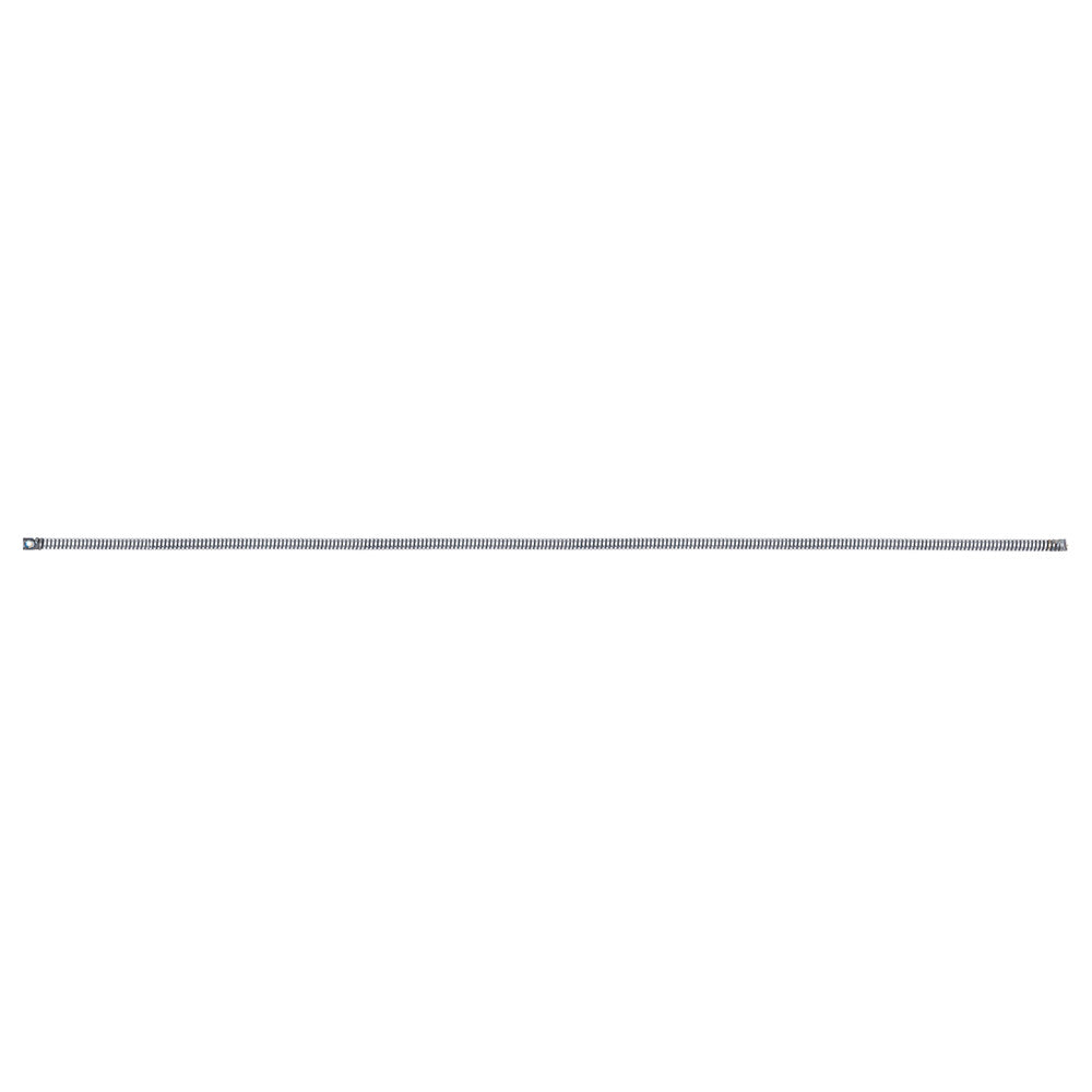 Coiled metal anchor cable with end loops on a white background.