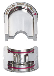 Milwaukee EXACT 4/0 copper U-style die with labeled specifications and interchangeable curved die segments with purple bands.
