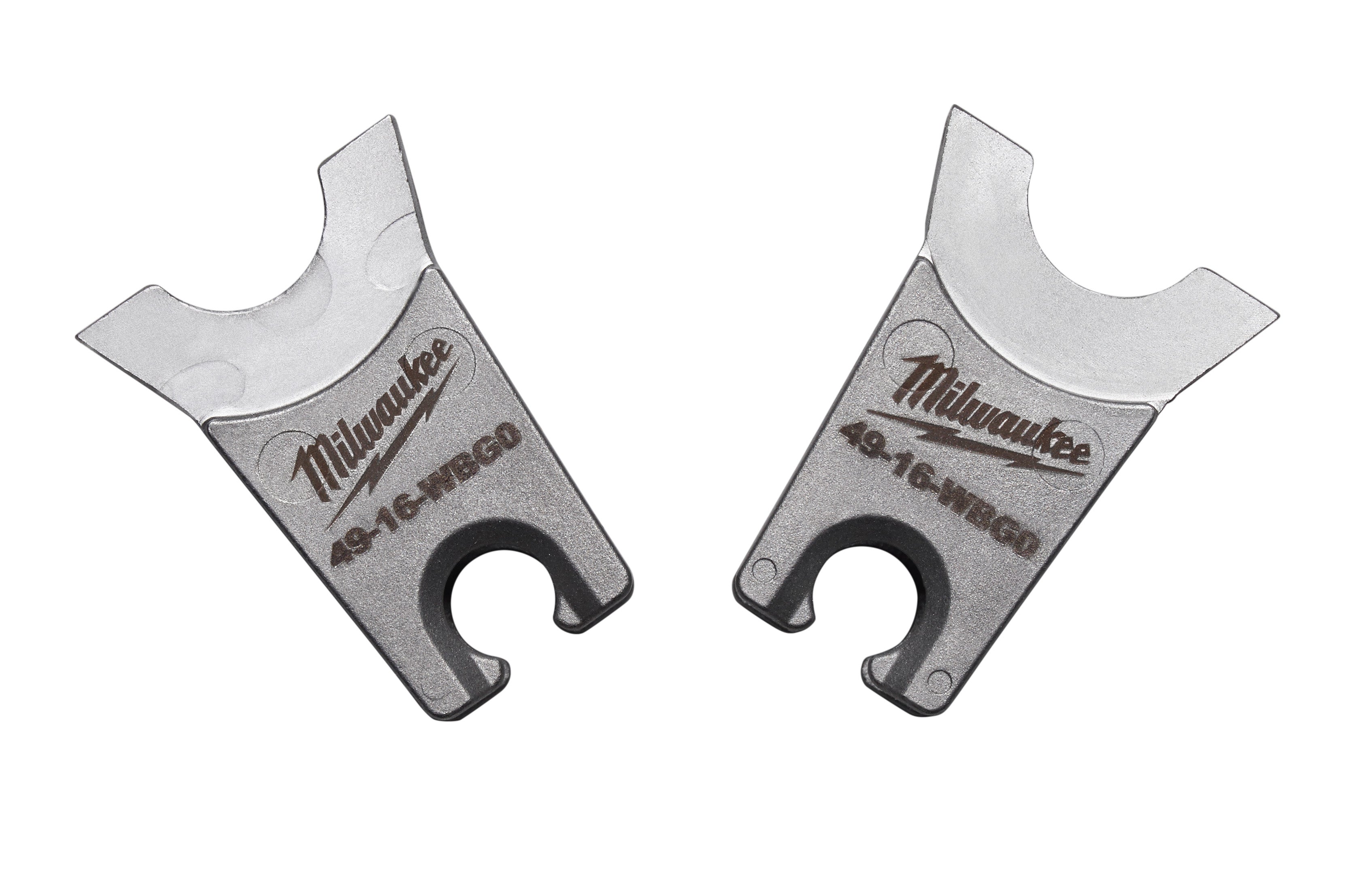 Milwaukee W-style die set with two metal jaws featuring open slots and curved upper edges for bending applications.