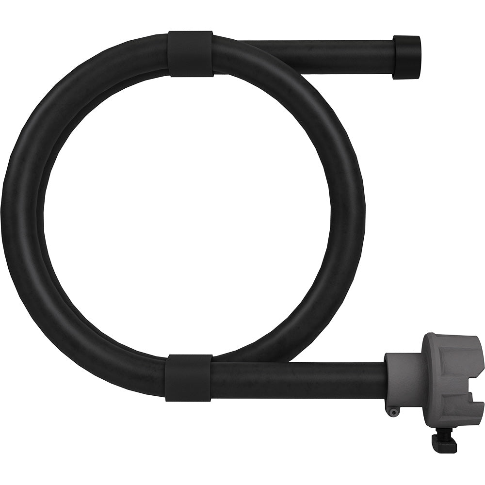 Black rubber hose with connector fittings and adjustable clamps for Milwaukee M18 FUEL sectional drain cleaner.