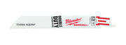 Milwaukee SAWZALL thin kerf reciprocating saw blade with 10 TPI teeth and red tang handle.