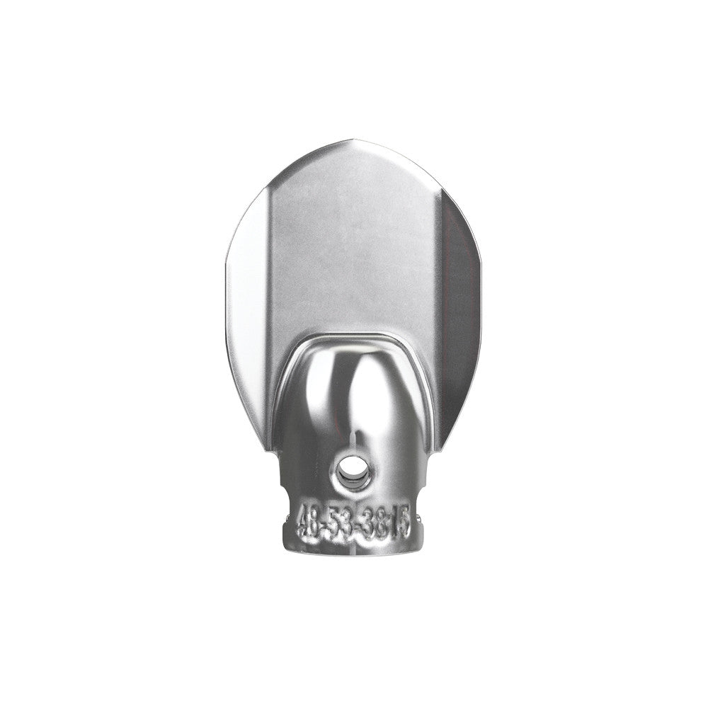 Metal opening tool with oval head and small attachment point at base, model number visible on bottom.