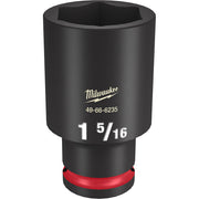 Black Milwaukee deep socket with 1 5/16" size marking and red grip band on 1/2" drive end.