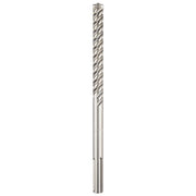 Silver SDS MAX drill bit with spiral flutes and chisel point tip, approximately 3/4" diameter and 24" length.