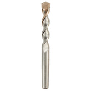 Metallic twist drill bit with hexagonal head and spiral flutes along the shaft.