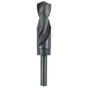 Black oxide twist drill bit with fluted cutting head and cylindrical shank.
