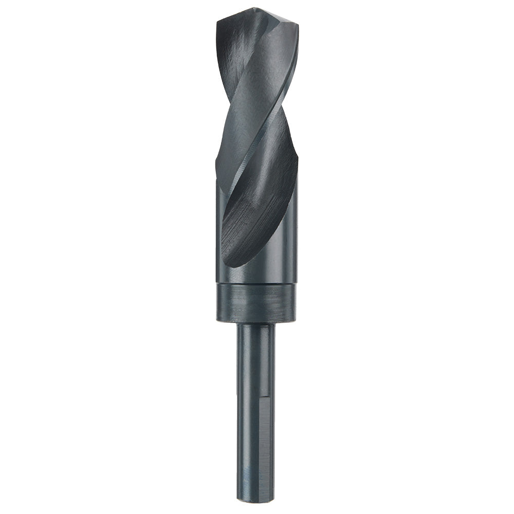 Black oxide twist drill bit with fluted cutting head and cylindrical shank.