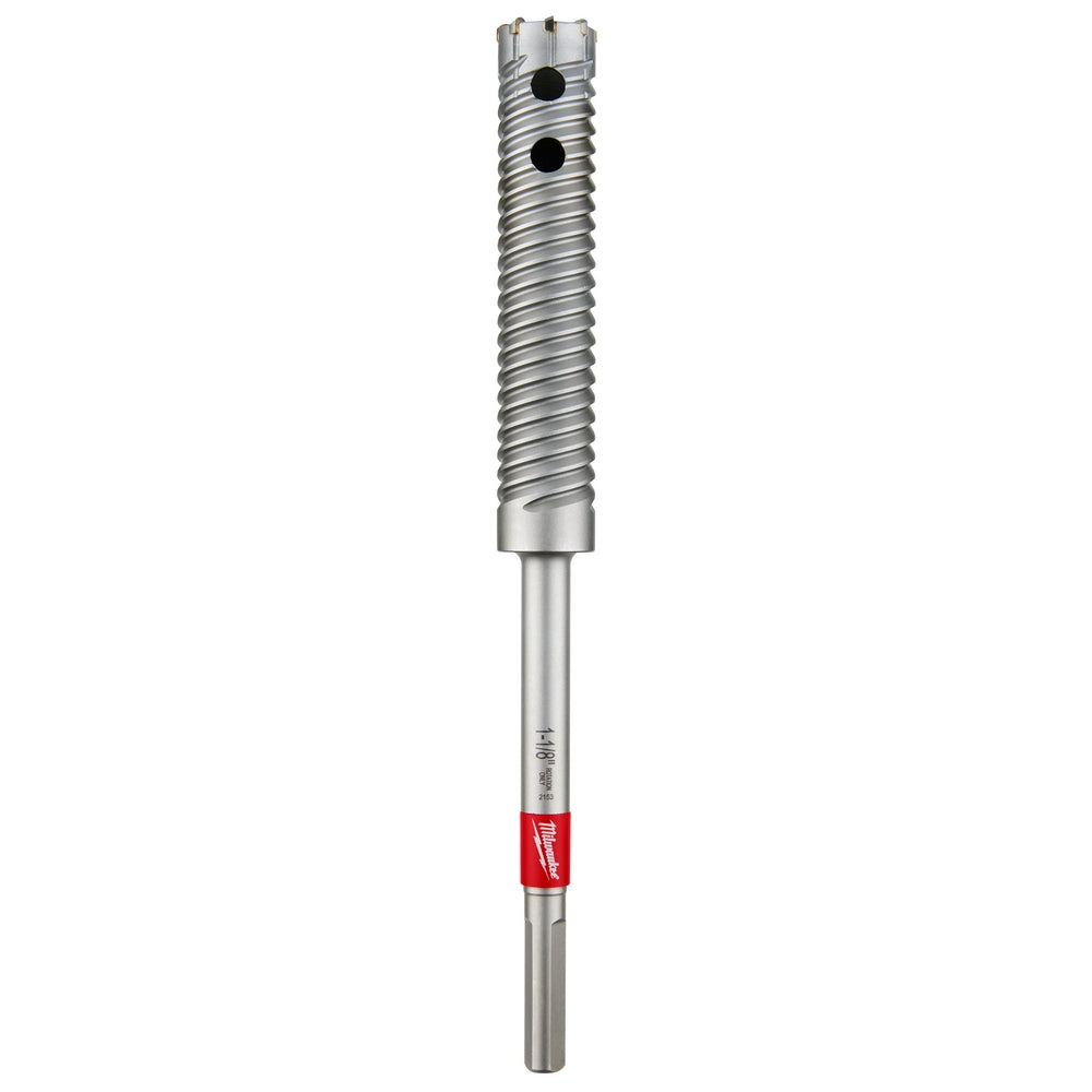 Milwaukee straight shank rebar cutter with spiral fluted head and red grip band on cylindrical shaft.