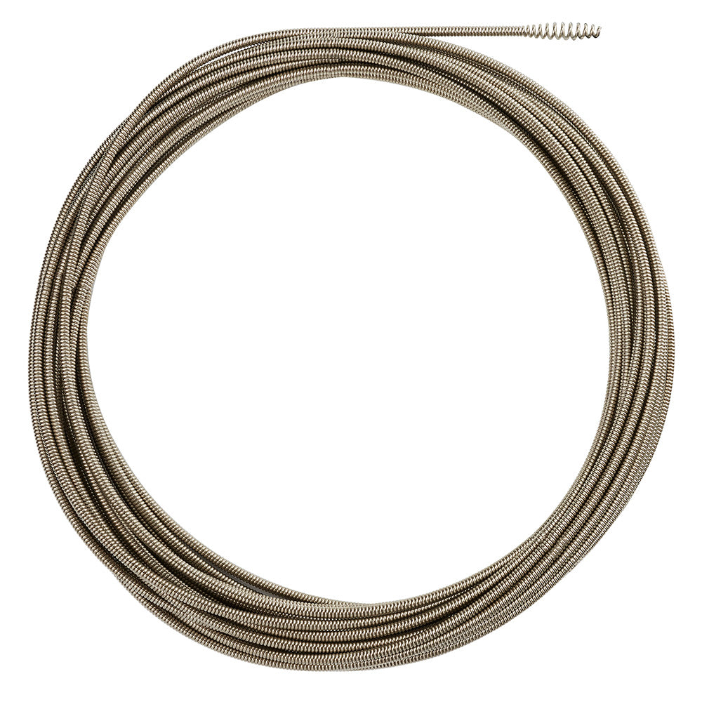 Coiled metal cable with bulb head connector at one end and metallic finish throughout.