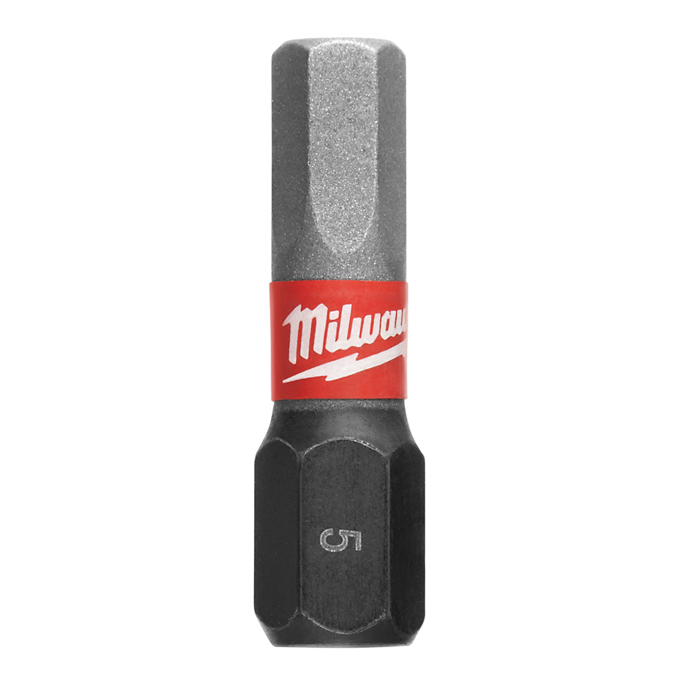 Milwaukee Shockwave 5 mm hex impact insert bit with red and black finish.