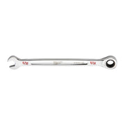 Silver ratcheting combination wrench with open end on left and ratchet socket end on right, marked 11/32 on both ends.