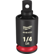 Black 1/4" drive universal joint with red base and white ball connector on top.