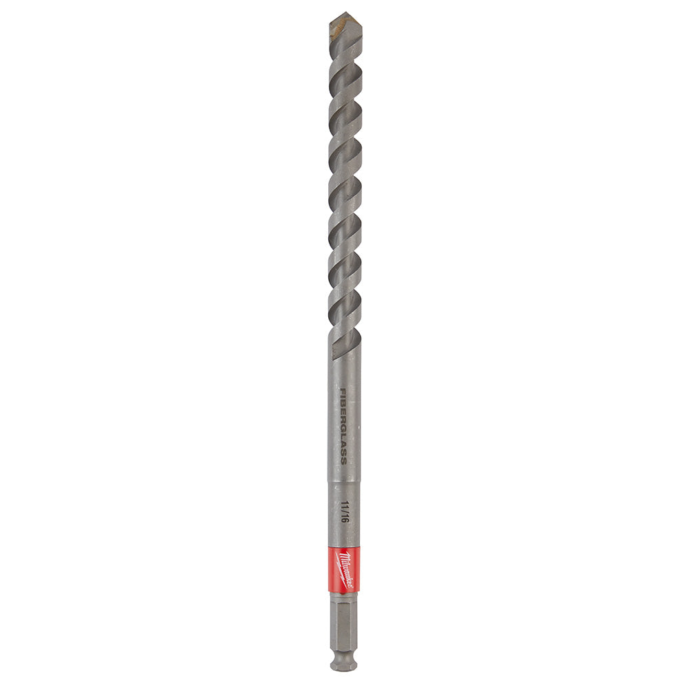 Milwaukee Shockwave Impact Duty drill bit with gray fluted shaft, gold tip, red grip band, and hex shank.