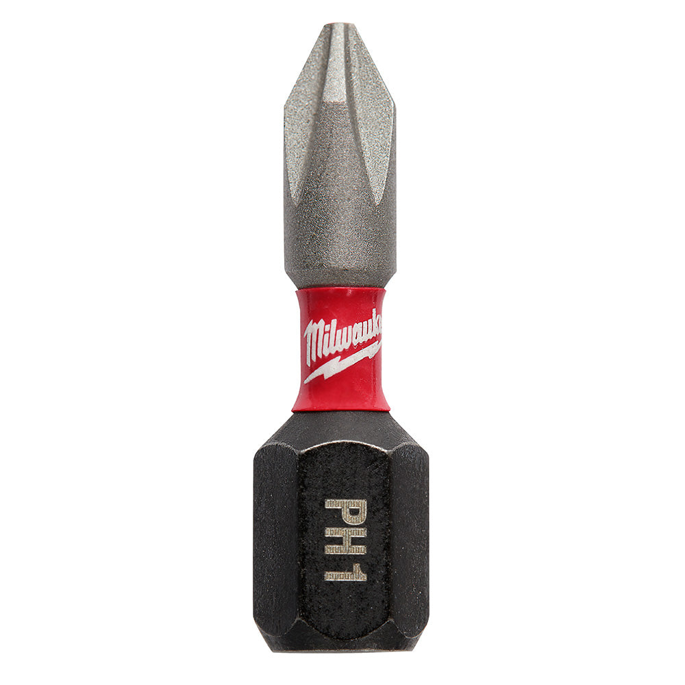 Phillips #2 drywall insert bit with gray tip, red and black Milwaukee branded shaft.