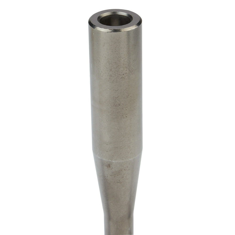 Steel SDS-Max ground rod driver with hollow cylindrical body and tapered end for driving metal rods.