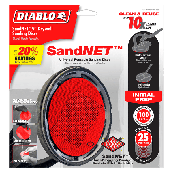 Diablo DND090100H25G 9 in. 100 Grit (Medium) Drywall SandNET Discs (25-Pack) - 5 Pack