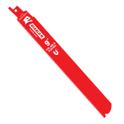 Red Diablo 9 inch reciprocating saw blade with 11 TPI teeth and hanging hole at top.
