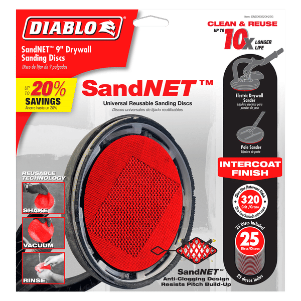Diablo DND090320H25G 9 in. 320 Grit (Ultra Fine) Drywall SandNET Discs - 2 Packs of 25 (50 Total)