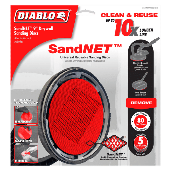 Diablo DND090080H05G 9 in. 80 Grit (Coarse) Drywall SandNET Discs (5-Pack)
