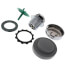 White foot-operated bath drain assembly with chrome fittings and rubber gaskets for standard tub installation.
