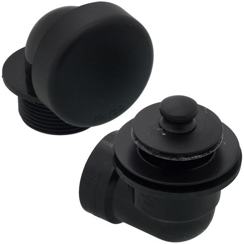 Watco Series 500 Push Pull Bath Waste Kit for Tubs up to 16" - ABS Plastic Waste, Overflow, and Stopper in Wrought Iron (Matte Black) - 500-PP-ABS-WI
