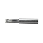 Milwaukee M12 soldering iron tip with pointed chisel end, metallic gray cylindrical body.