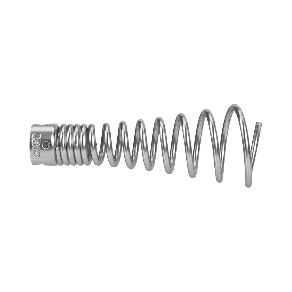 Metal auger cable with funnel-shaped connector at left end and flexible coiled shaft extending to the right.