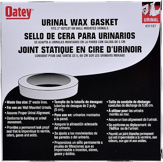 White urinal wax gasket with black outer rim for 2" outlet wall-mounted urinals.