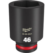 Black 46MM 3/4" drive deep socket with hexagonal opening and red grip band on base.