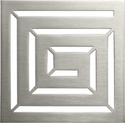 Satin nickel square drain trim grid with nested rectangular openings and beveled edges.