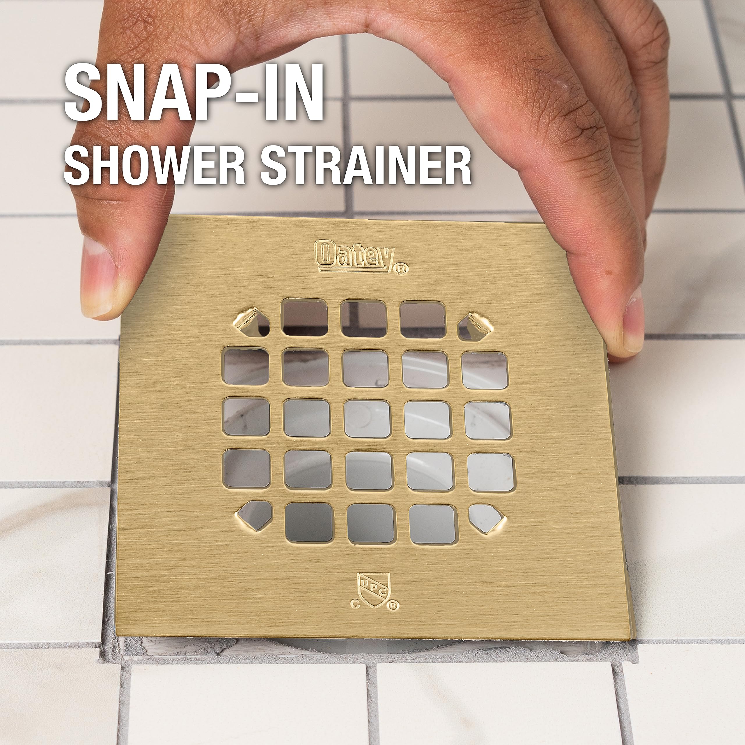Oatey 4-1/4 in. Square Snap-Tite Shower Strainer with Tile Ring in Brushed Gold - 42363