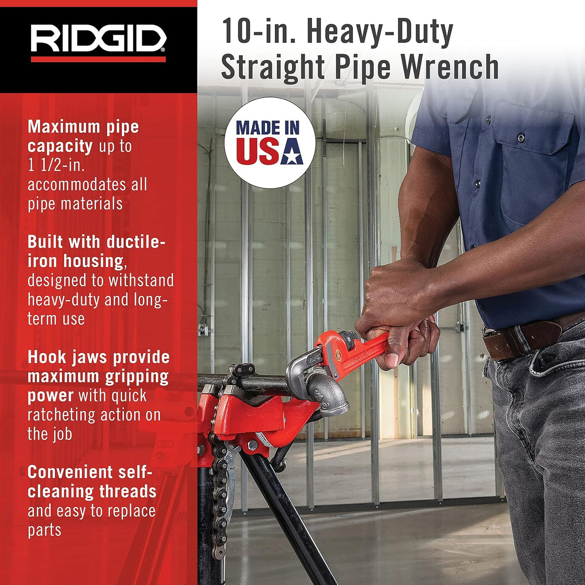 RIDGID 10 in. Heavy Duty Straight Pipe Wrench