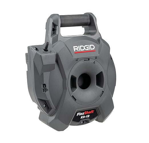 RIDGID K9-12 FlexShaft drain cleaning machine with gray housing, carrying handle, and large spool drum.