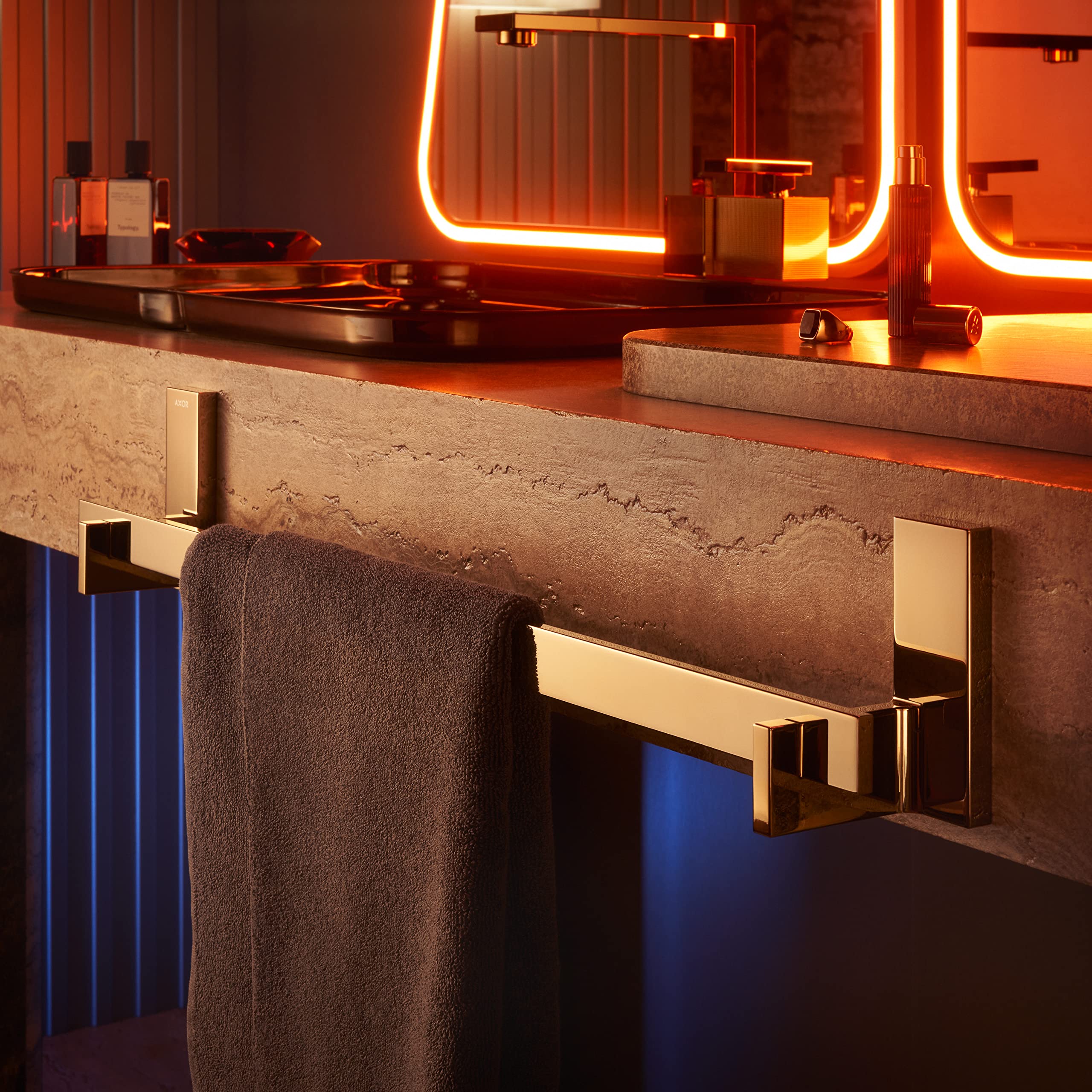 AXOR 42613990 Universal Rectangular Towel Bar, 12" in Polished Gold Optic