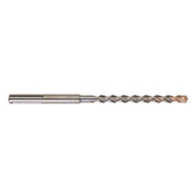 Milwaukee SDS-Max drill bit with spiral flutes and copper-colored tip on gray metal shaft.
