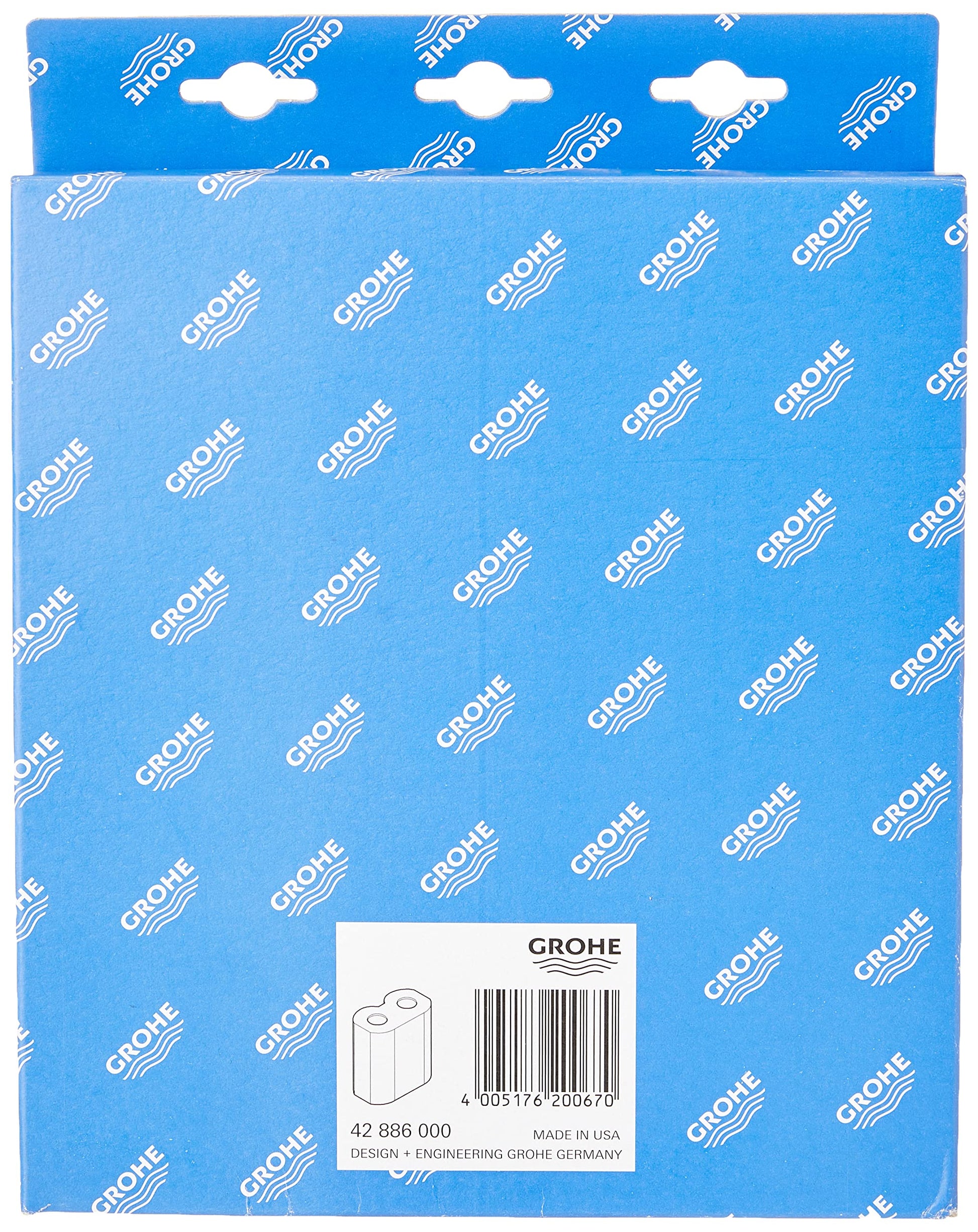Grohe battery replacement part 42886000 in chrome finish, shown in packaging with product label.