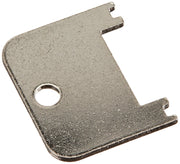 Metal wrench tool with central circular hole and three protruding tabs for aerator installation.