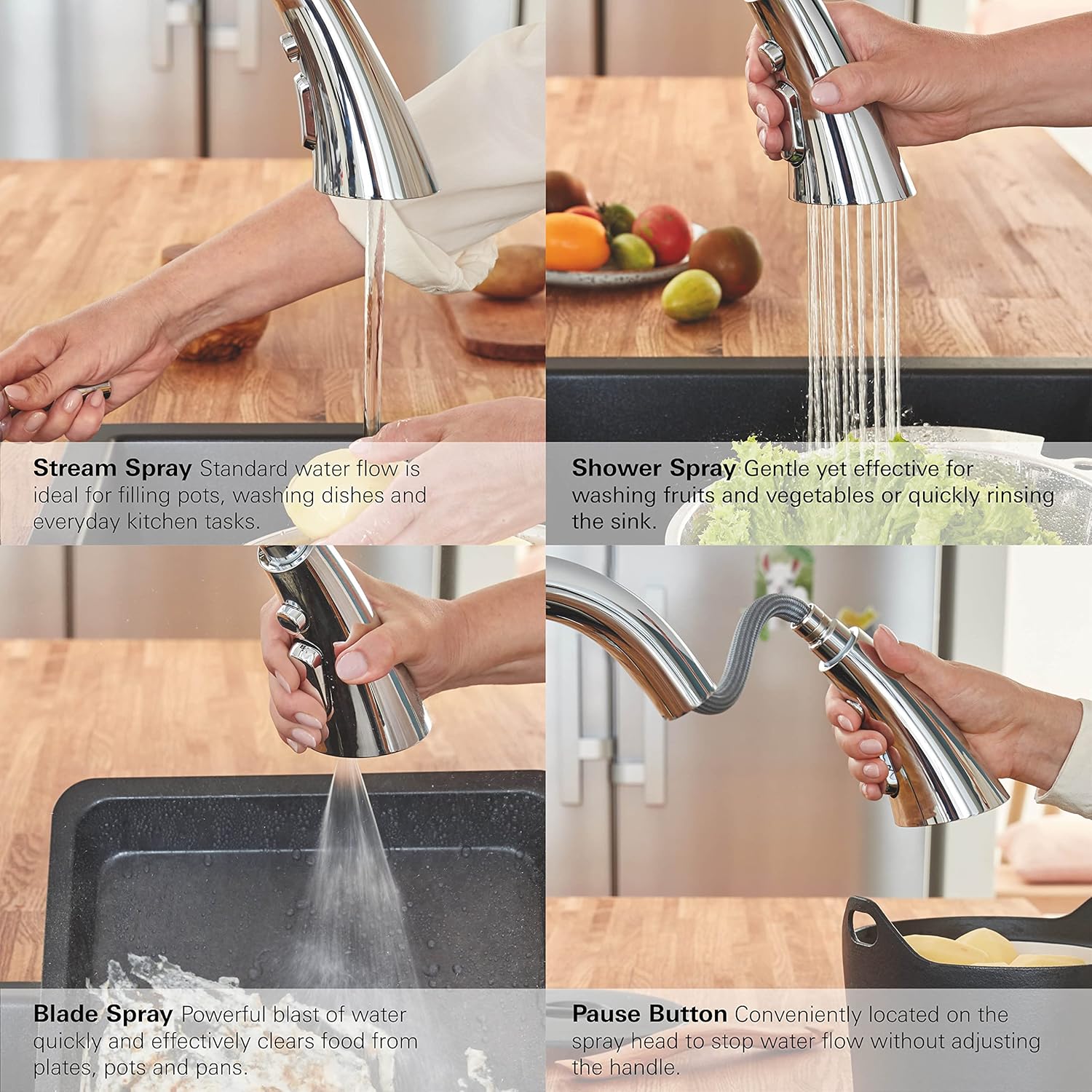 Grohe 32298003 Zedra Single-Handle Pull Down Kitchen Faucet Triple Spray 1.75 GPM In Starlight Chrome Finish