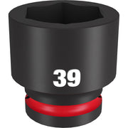 Black 39MM socket with hexagonal opening and red band on base for 3/4" drive.